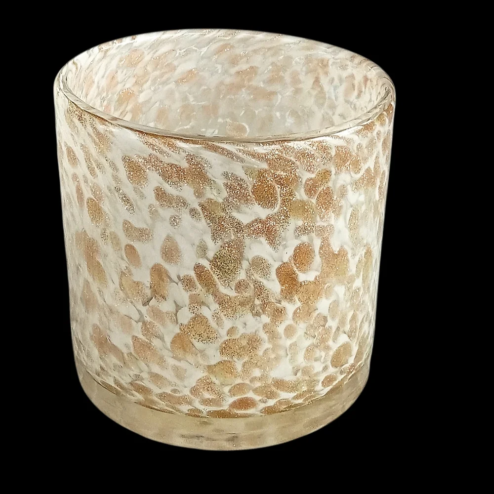 Pier 1 Imports Speckled Glass Candle Holder Shimmery White Gold